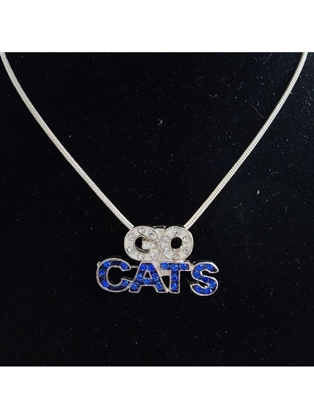 GO CATS bling Brooch pendant Silvertone necklace - Picture 2 of 5